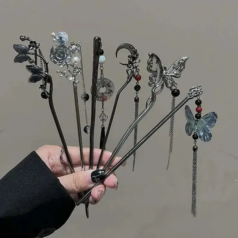 2026 New Chinese Style Butterfly Flower Tassel Hair Stick for Women Vintage Metal Hanfu Chopstick Hair Sticks Hair
