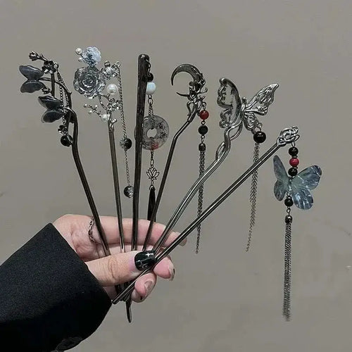 2026 New Chinese Style Butterfly Flower Tassel Hair Stick for Women Vintage Metal Hanfu Chopstick Hair Sticks Hair