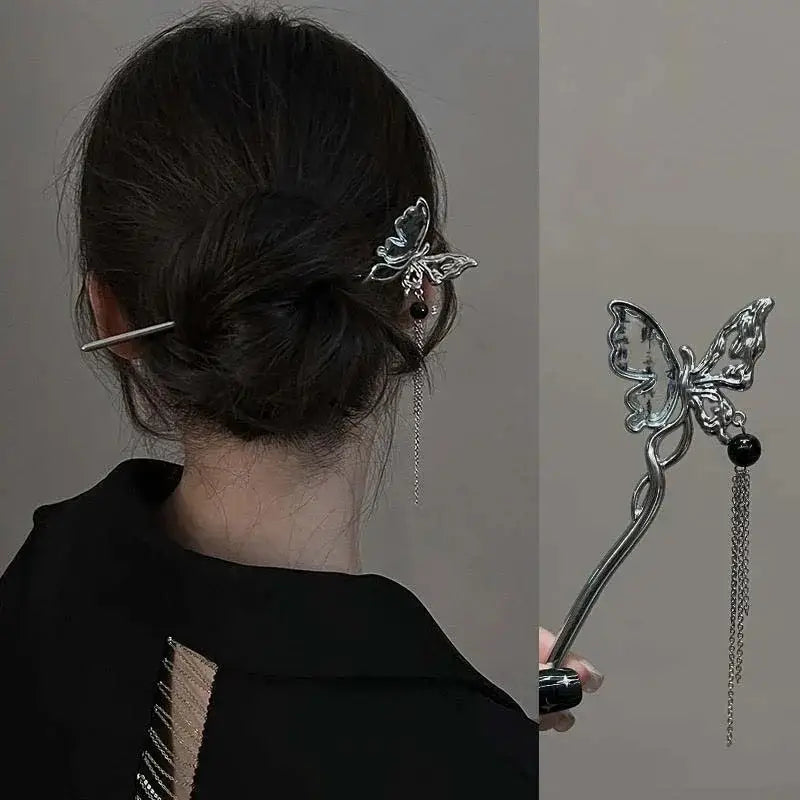 2026 New Chinese Style Butterfly Flower Tassel Hair Stick for Women Vintage Metal Hanfu Chopstick Hair Sticks Hair