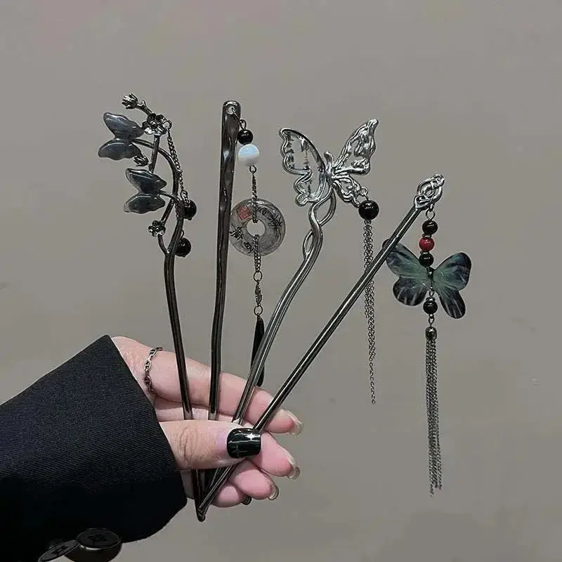 2026 New Chinese Style Butterfly Flower Tassel Hair Stick for Women Vintage Metal Hanfu Chopstick Hair Sticks Hair