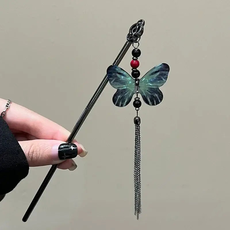 2026 New Chinese Style Butterfly Flower Tassel Hair Stick for Women Vintage Metal Hanfu Chopstick Hair Sticks Hair