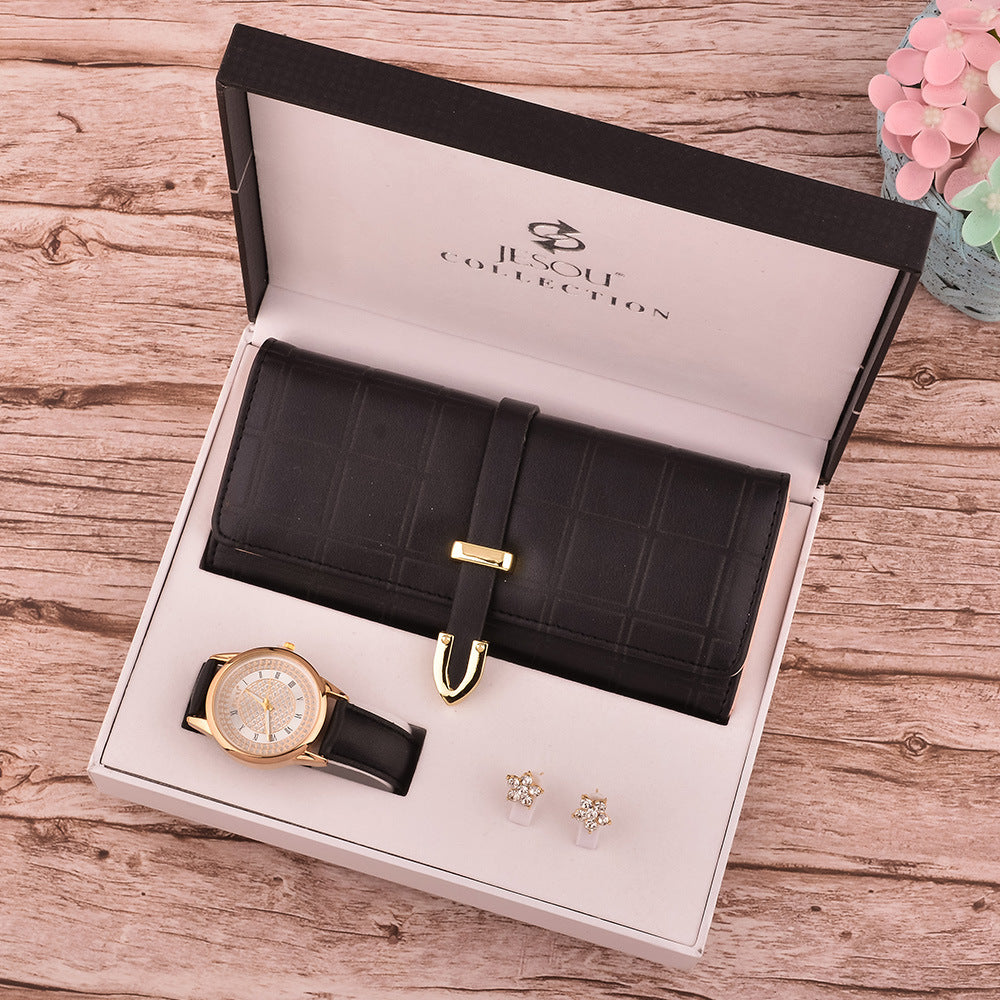 Women's Wallet, Watch, and Earrings Three-Piece Set