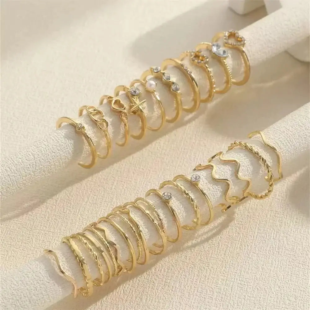 23PCS Fashion Luxury Shiny Zircon Wave Multi-Element Design Women’s Ring Set Suitable or Women’s Daily Wear Rings