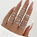 23PCS Fashion Luxury Shiny Zircon Wave Multi-Element Design Women’s Ring Set Suitable or Women’s Daily Wear Rings
