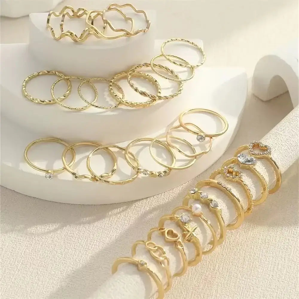 23PCS Fashion Luxury Shiny Zircon Wave Multi-Element Design Women’s Ring Set Suitable or Women’s Daily Wear Rings
