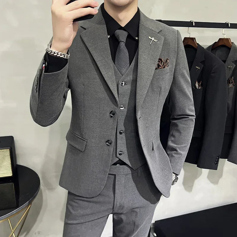 R&z - Jacket + Vest + Pants  High-end Brand Boutique Fashion Solid Color Mens
