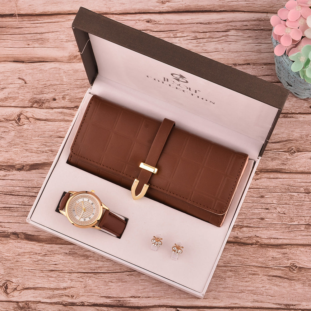 Women's Wallet, Watch, and Earrings Three-Piece Set