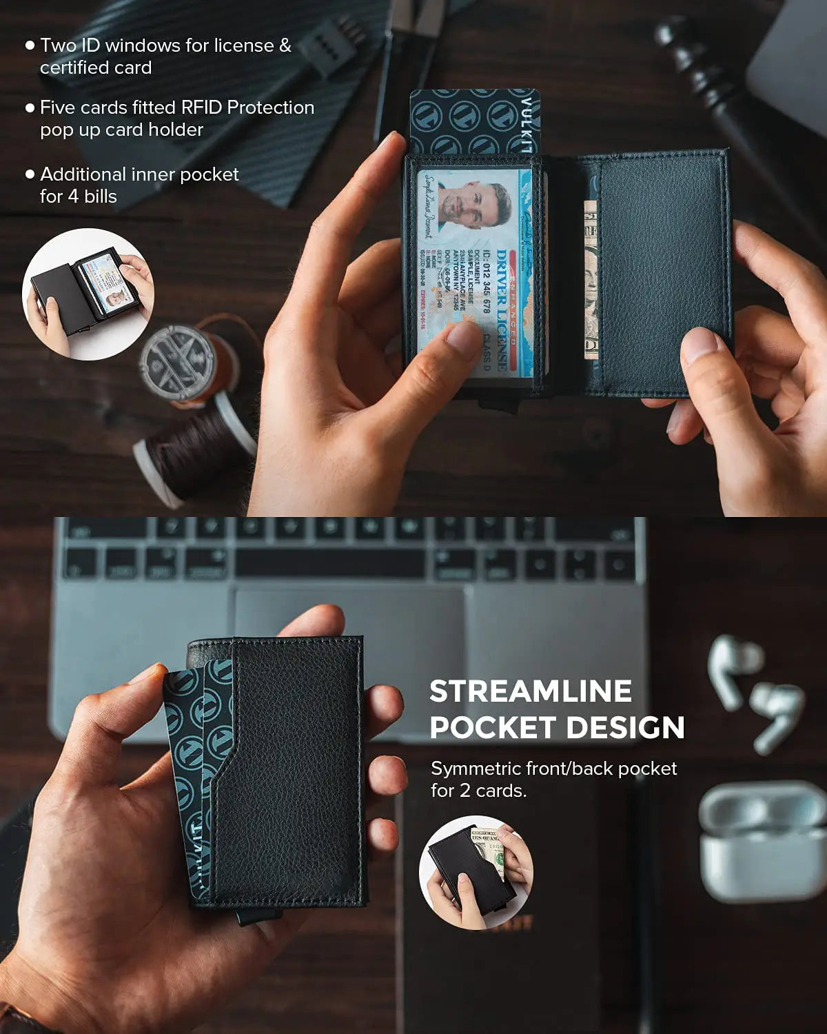 RFID Blocking Automatic Leather Wallet with ID Windows