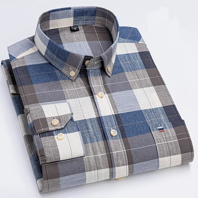 R&z - Men's 100% Cotton Shirt Long Sleeve Plaid Oxford Casual Solid Color Print Regular Fit Formal Dress Shirt Oversized 7XL  6XL 5XL