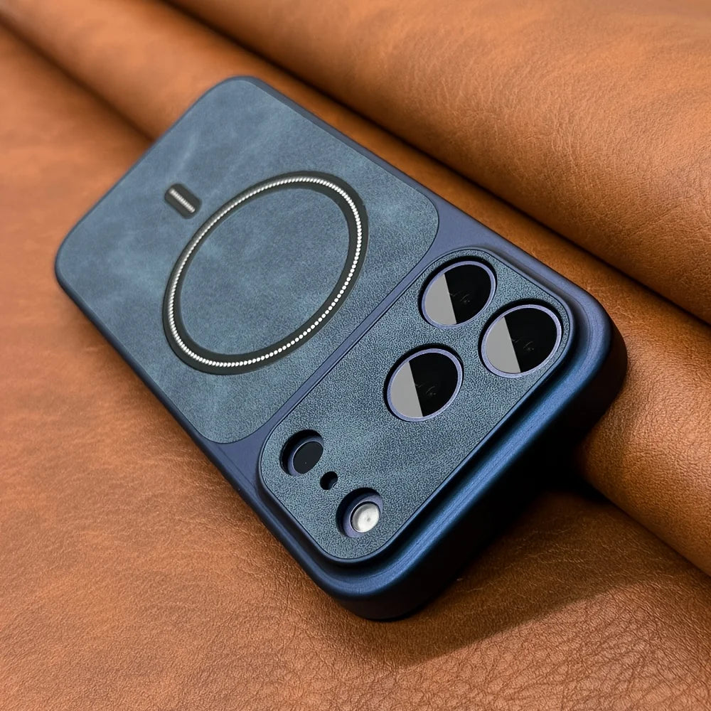 Luxury Artificial Leather Matte Magnetic Phone Cases for IPhone 13 14 15 16 17 17air Pro Max for Magsafe Wireless Charging Cover