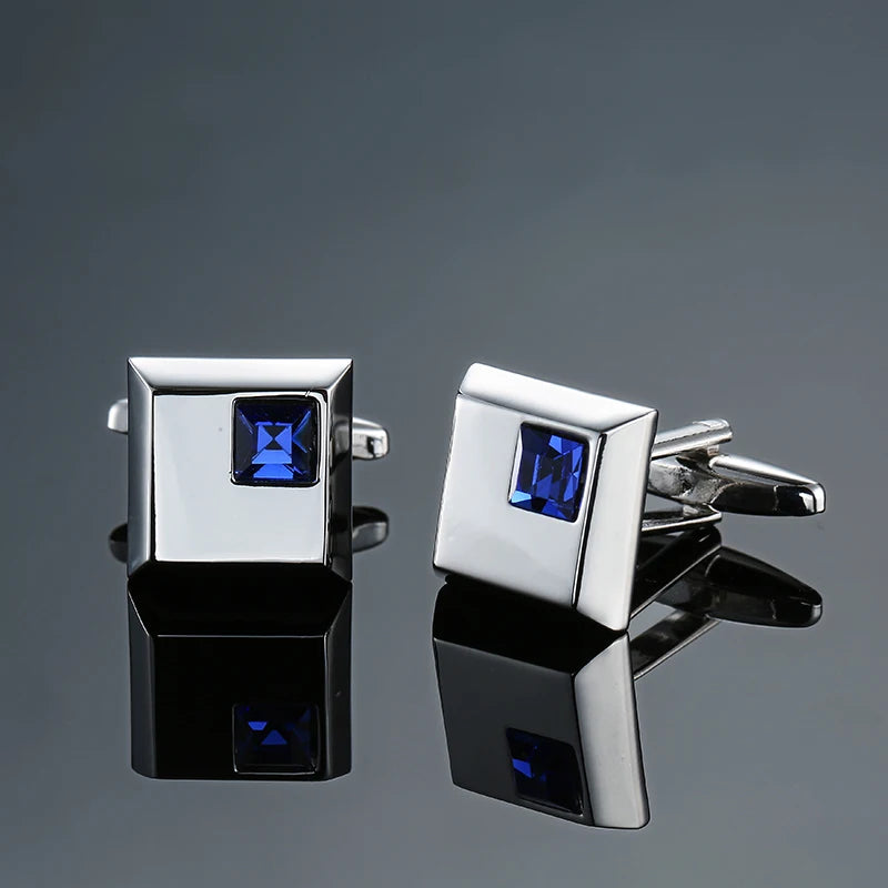 R&z - French shirt cufflinks Luxury Square Blue Red Crystal Zircon cuffs buttons business suit accessories jewelry