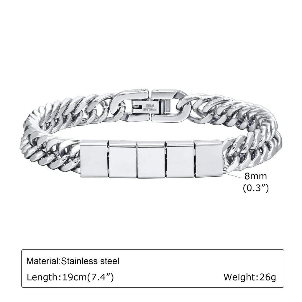 Trendy Punk Custom Name Engraved Text ID Bracelet for Men Cuban Link Chain Stainless Steel Jewelry Friendship Band