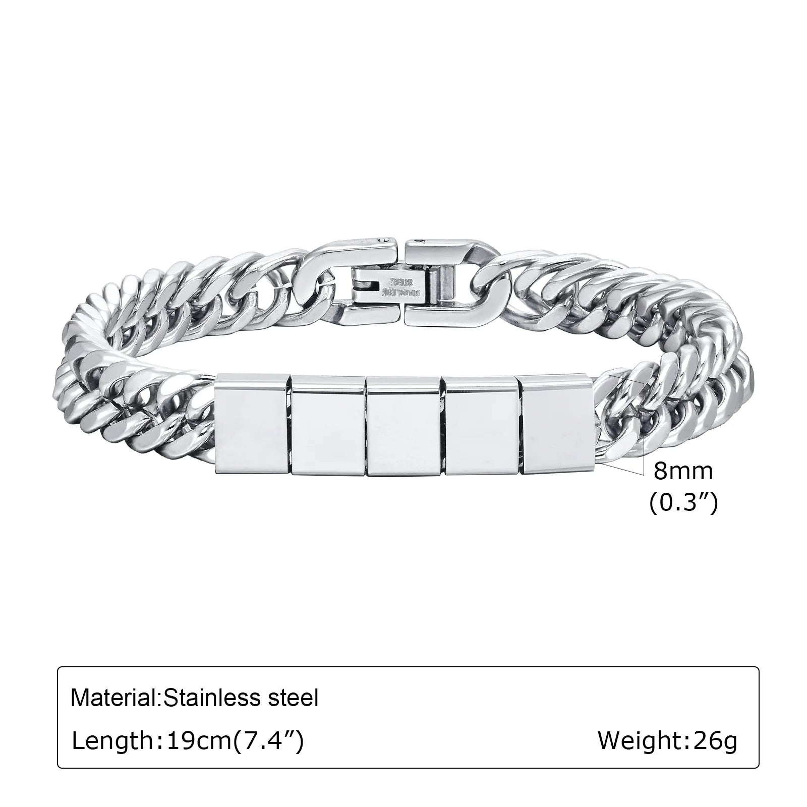 Trendy Punk Custom Name Engraved Text ID Bracelet for Men Cuban Link Chain Stainless Steel Jewelry Friendship Band