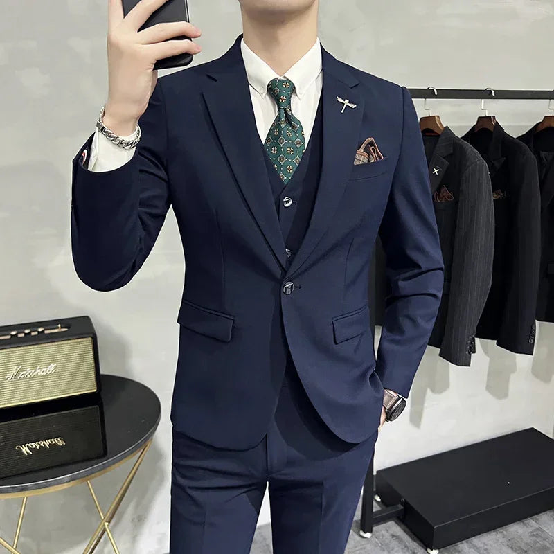 R&z - Jacket + Vest + Pants  High-end Brand Boutique Fashion Solid Color Mens