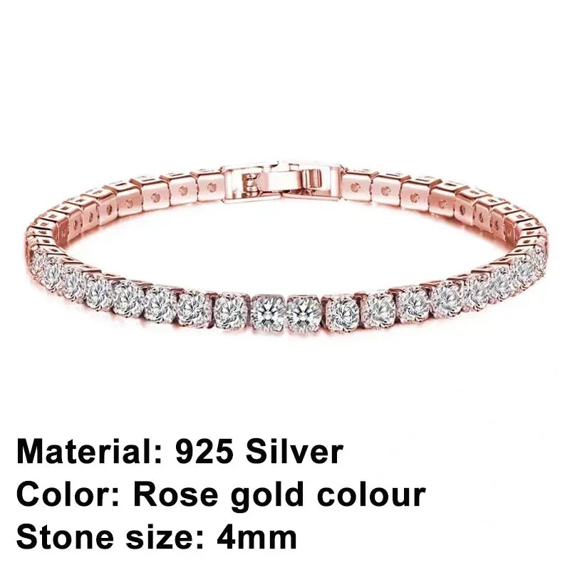 925 sterling silver hip-hop tennis bracelet, luxurious charm, ladies' jewelry, rose gold diamond bracelet, exquisite gift