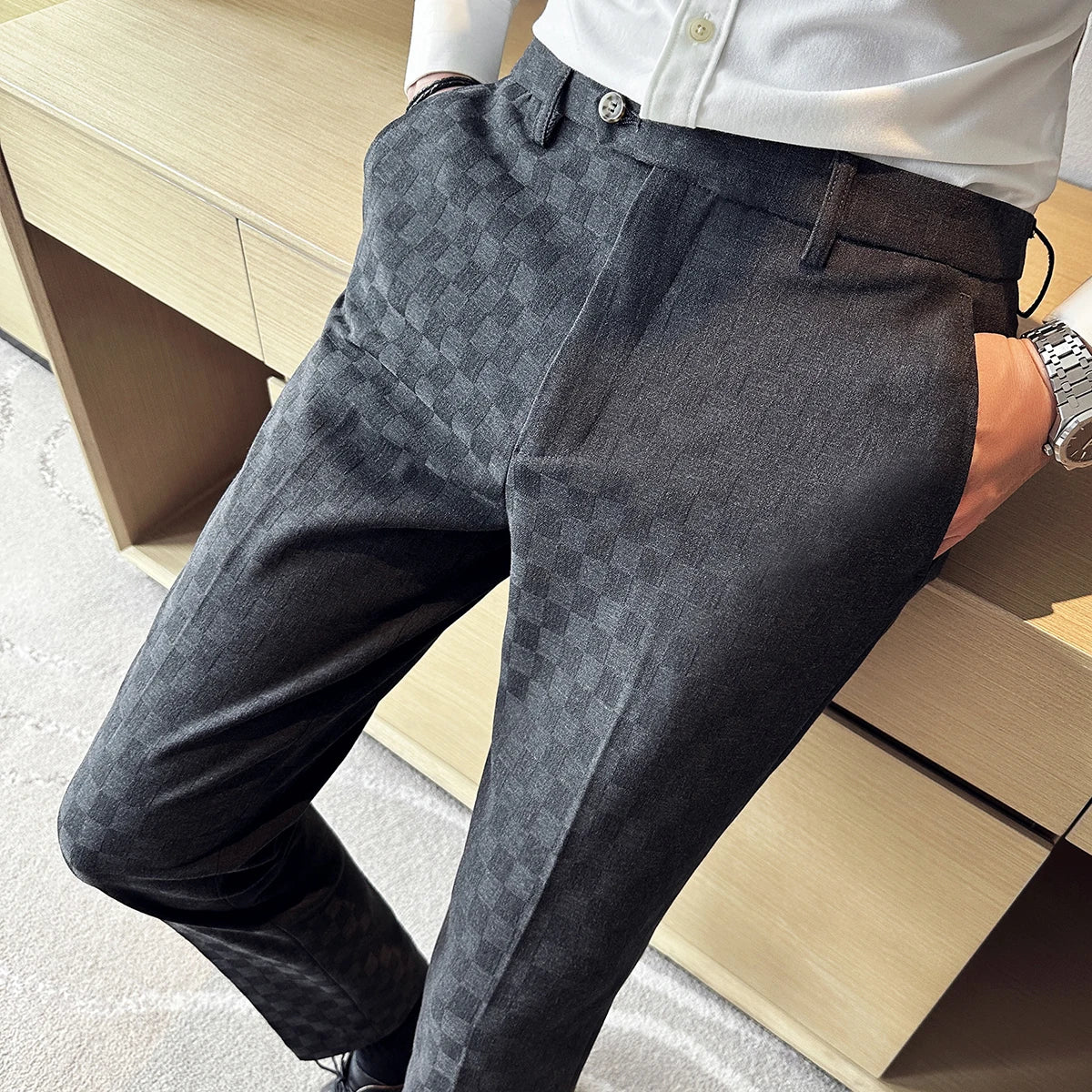 R&z - Casual Plaid Suit Pants Fashion Men's Slim Fit Business Social Dress Pants Formal Wedding Social Party