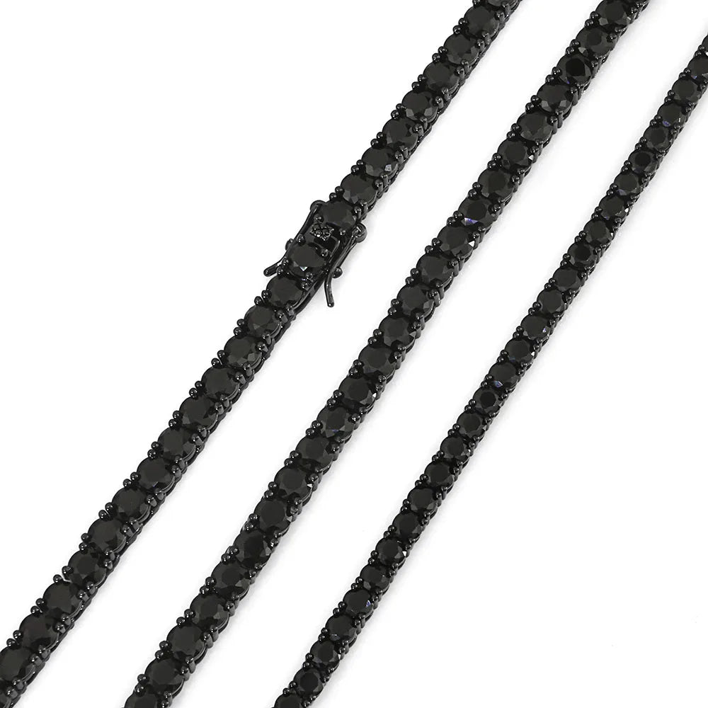 NY Hip Hop Style 3/4MM Black Shiny Zircon Tennis Chain Iced Single Row Inlaid Diamond Zirconia Men's Jewelry Bracelet