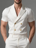 R&z - Men's Vintage Double Breasted Lapel Thin Suit Shirt Solid high-end Short