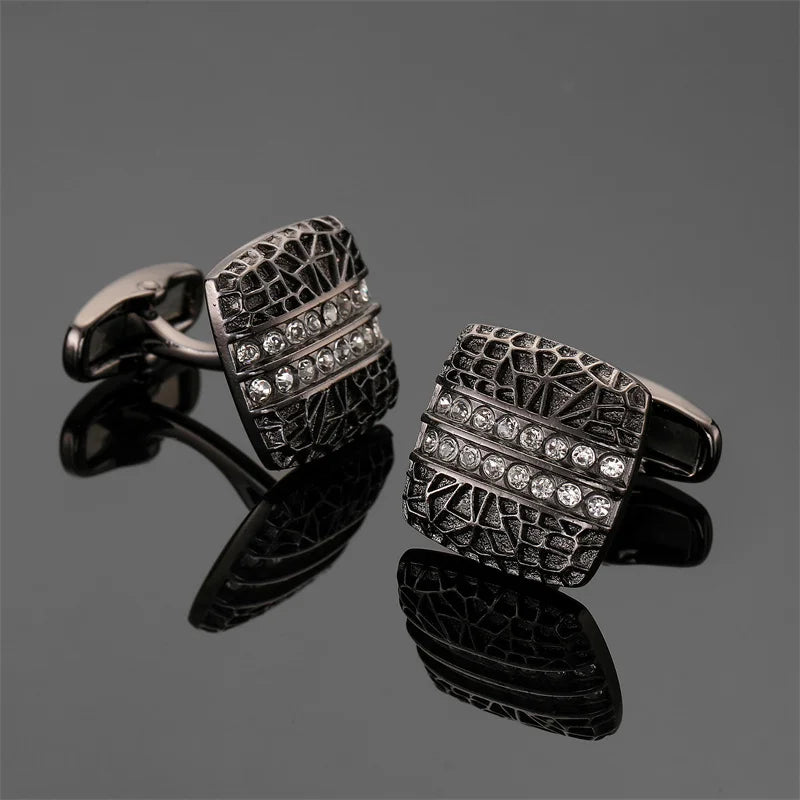 R&z - French shirt cufflinks Luxury Square Blue Red Crystal Zircon cuffs buttons business suit accessories jewelry