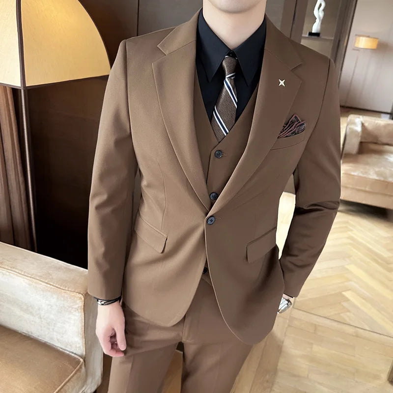 R&z - Jacket + Vest + Pants  High-end Brand Boutique Fashion Solid Color Mens