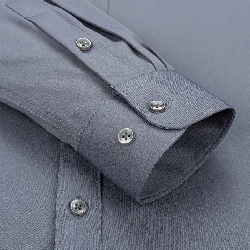 R&z - New Men's Solid Color Business Shirt Formal Fashion Thin Classic Basic Casual Slim White Long Sleeve Social Shirt Brand Clothes