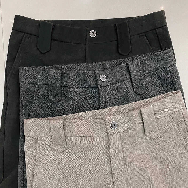 R&z - Pants Men Casual Slim Fit Straight Trousers Formal Business Woolen Cloth Social Office Dress Pants