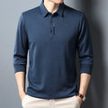 R&z - Men's Waffle Long Sleeved POLO Shirt with Letter Printed Lapel Casual Top