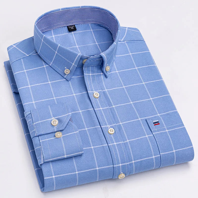 R&z - Men's 100% Cotton Shirt Long Sleeve Plaid Oxford Casual Solid Color Print Regular Fit Formal Dress Shirt Oversized 7XL  6XL 5XL