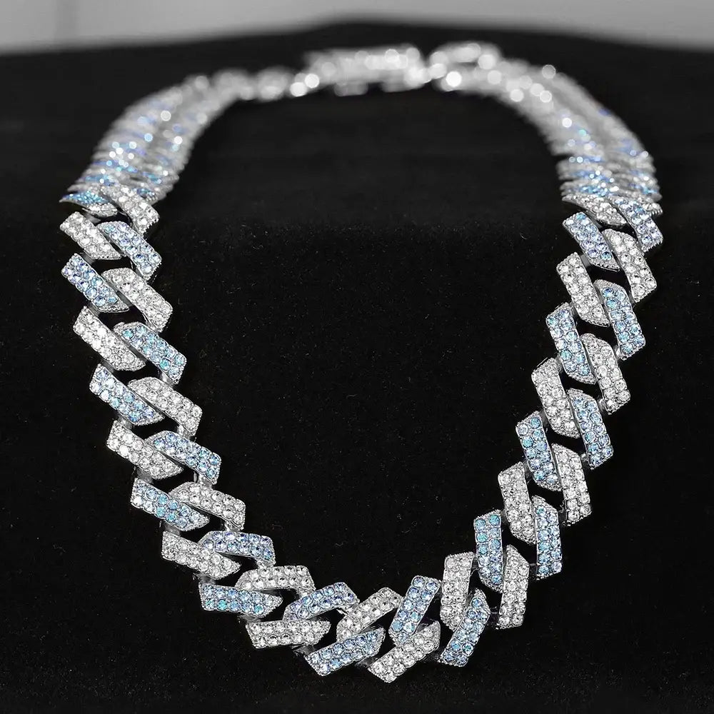 3pcs Hip-hop Watch Jewelry Set Iced Out Punk Blue&Silver Cuban Chain + Bracelet Inlay Diamond Watch For Men Women Trend