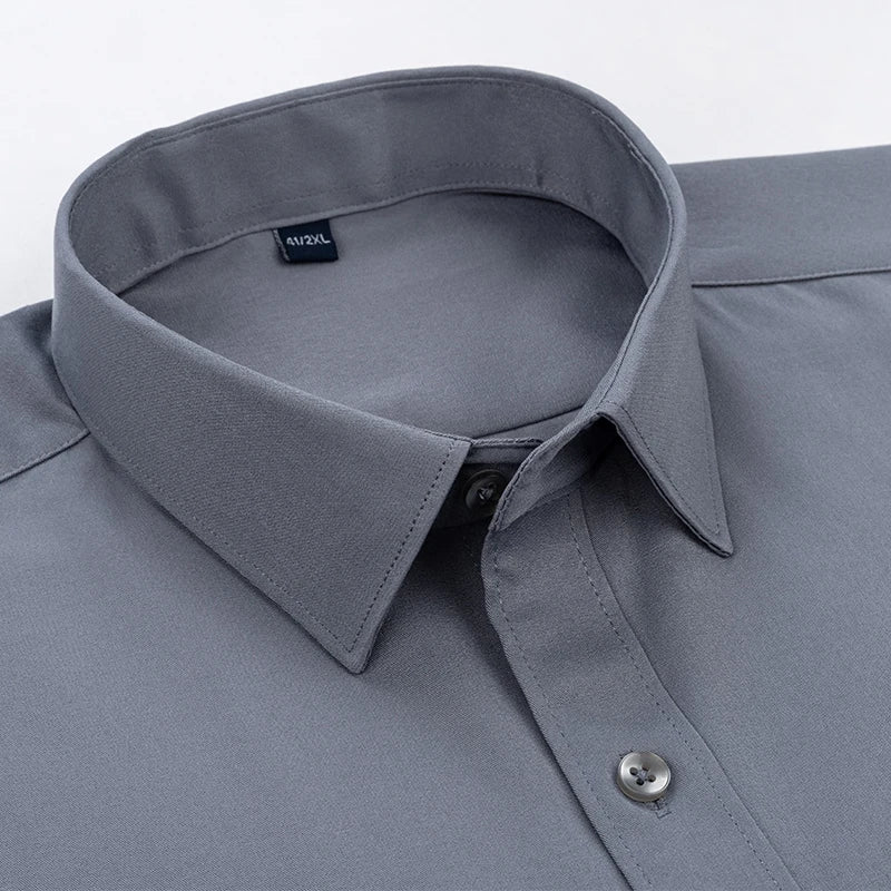 R&z - New Men's Solid Color Business Shirt Formal Fashion Thin Classic Basic Casual Slim White Long Sleeve Social Shirt Brand Clothes