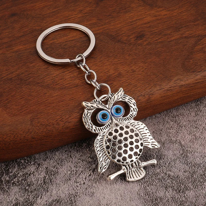Religious Evil Eye Keychain Pendant Car Key & Keyring Silver Color Deep Blue Owl Animal Women Bag Accessories