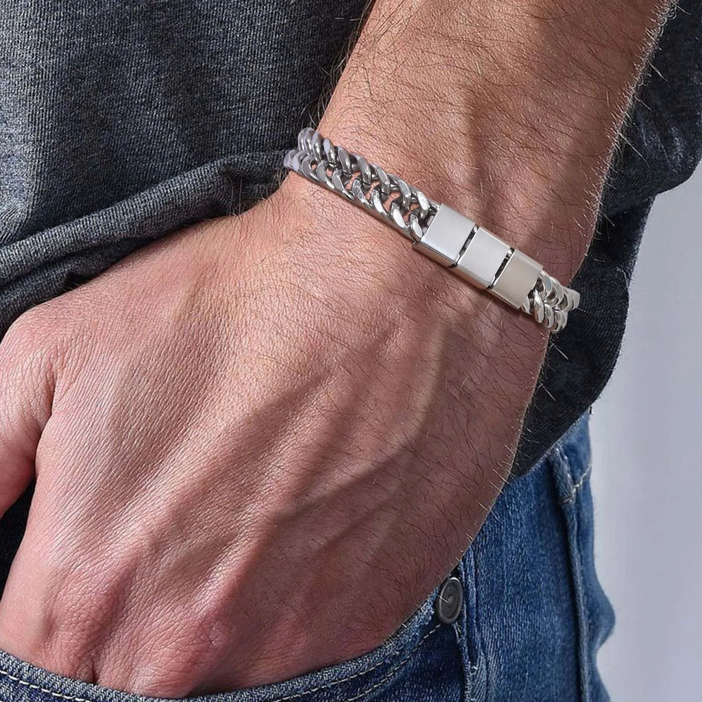 Trendy Punk Custom Name Engraved Text ID Bracelet for Men Cuban Link Chain Stainless Steel Jewelry Friendship Band