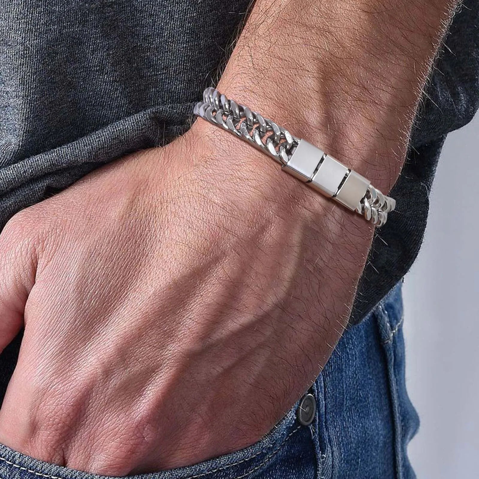 Trendy Punk Custom Name Engraved Text ID Bracelet for Men Cuban Link Chain Stainless Steel Jewelry Friendship Band