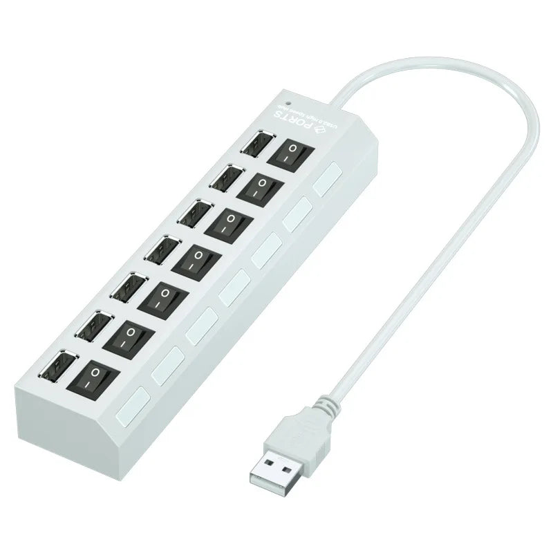 R&z - USB Splitter Power Adapter Multiple Expander With On Off Switch For PC Laptop MacBook Accessories
