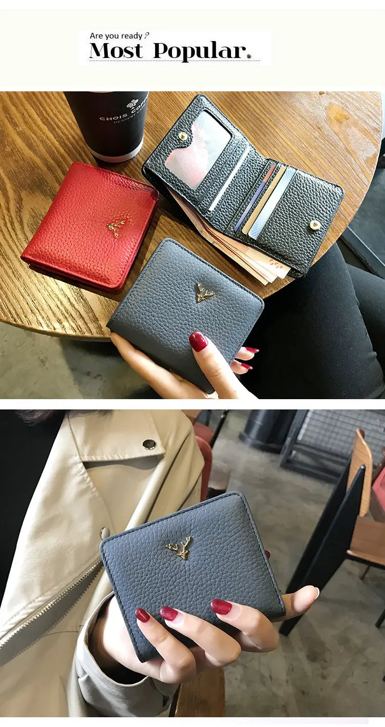 Leather Mini Coin Purse - Women’s Short Folding Wallet