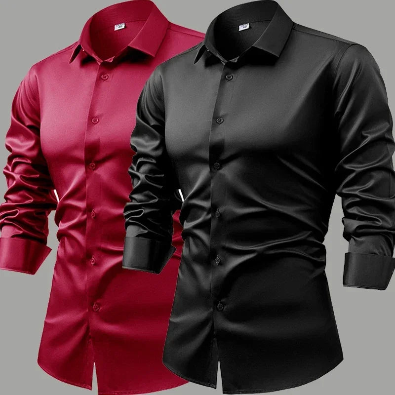 R&z - Silk cotton long sleeved shirt men's pure white shirt 2025 spring high-end sense inch shirt casual business suit formal wear