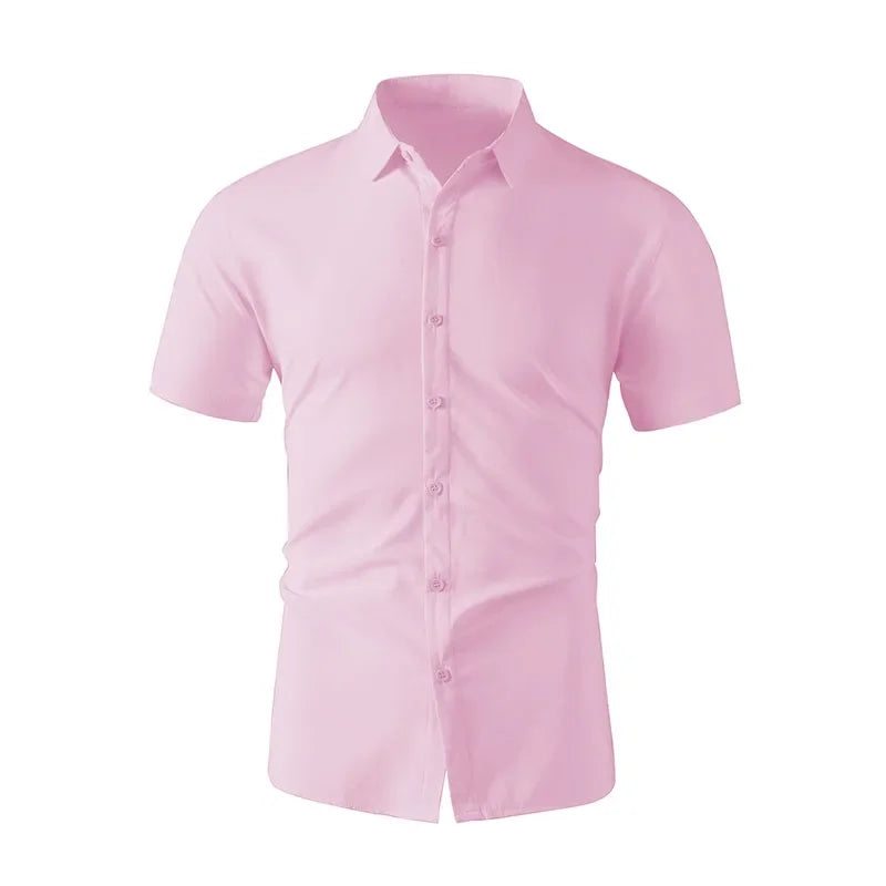 R&z - New Men's Business Casual Solid Color Short Sleeved Shirt for Summer Fashion No Ironing Comfortable and Versatile Top