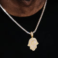Hip Hop Jewelry Micro Iced Out Baguette CZ Hamsa Hand Pendant with 24" Tennis/Rope Chain Necklaces for Men Women