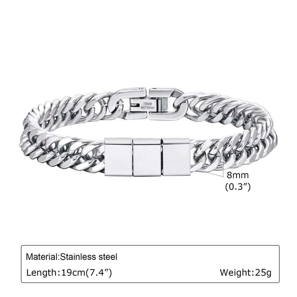 Trendy Punk Custom Name Engraved Text ID Bracelet for Men Cuban Link Chain Stainless Steel Jewelry Friendship Band