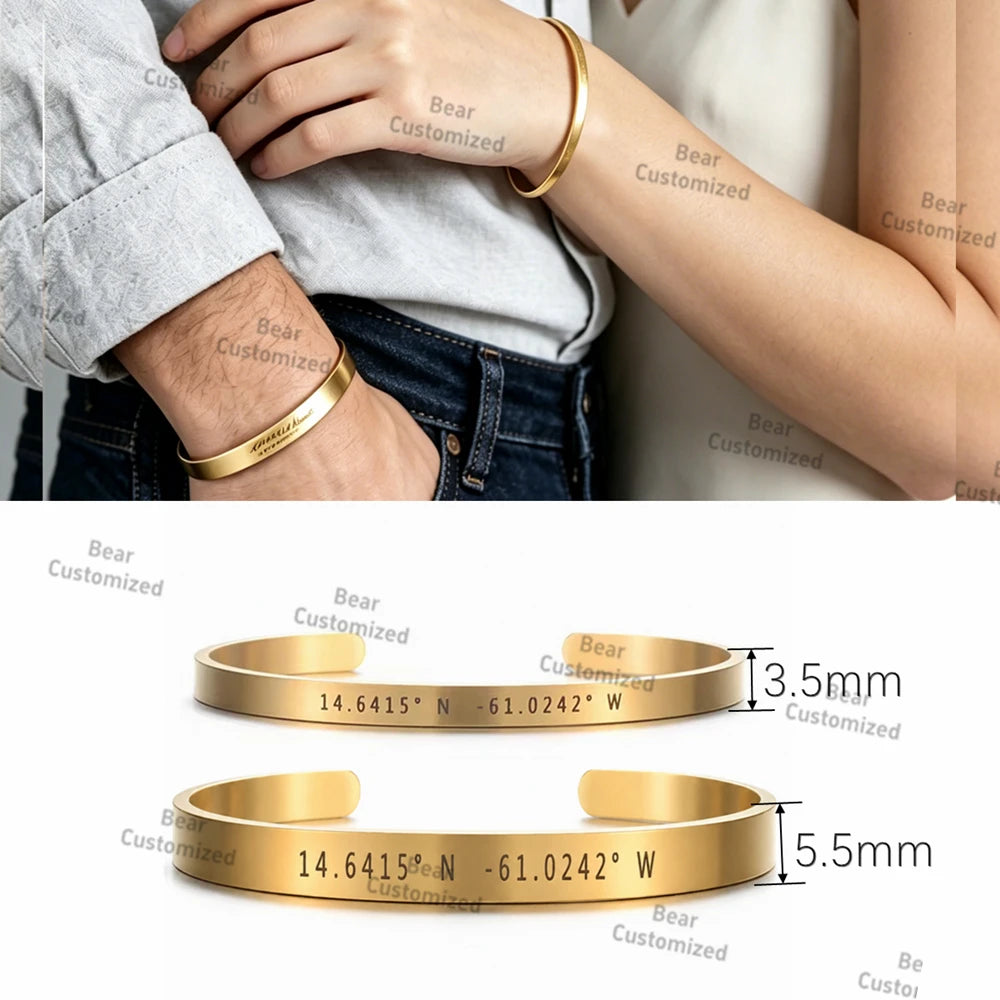 Engraved Name Customized Couple Bracelets Stainless Steel Gold Plated Thick Hand Chain Personalized Gift for Lover Men Women