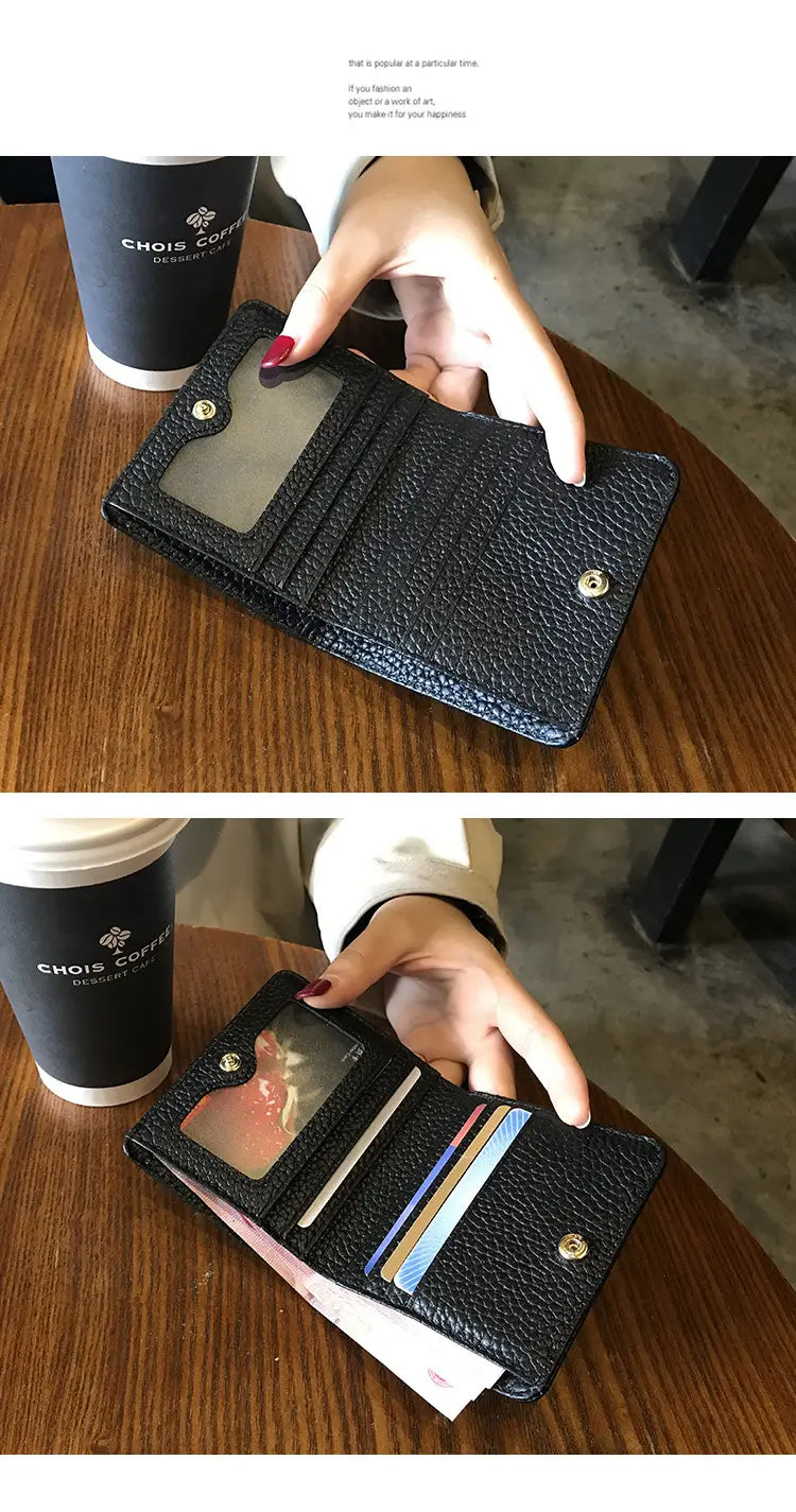 Leather Mini Coin Purse - Women’s Short Folding Wallet