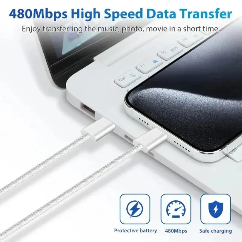 R&z - USB C Fabric 60W PD Fast Charging Charger Cable Supports for iPhone 16 15 Samsung Xiaomi Huawei Fast Charging