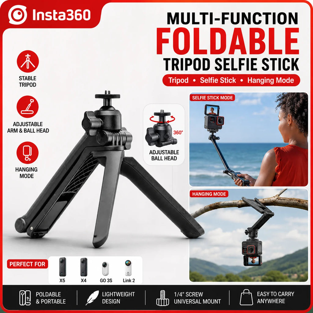 Insta360 Foldable Tripod Selfie Stick 3-in-1 Adjustable Magic Arm Ball Head Hanging Mount for X5 X4 Air GO 3S Link 2