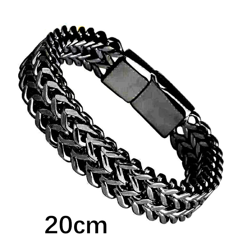 Custom Stainless Steel Bracelet Simple Casual Leather Woven Bracelet Engraved Titanium Leather Bracelet for Men Stainless Steel