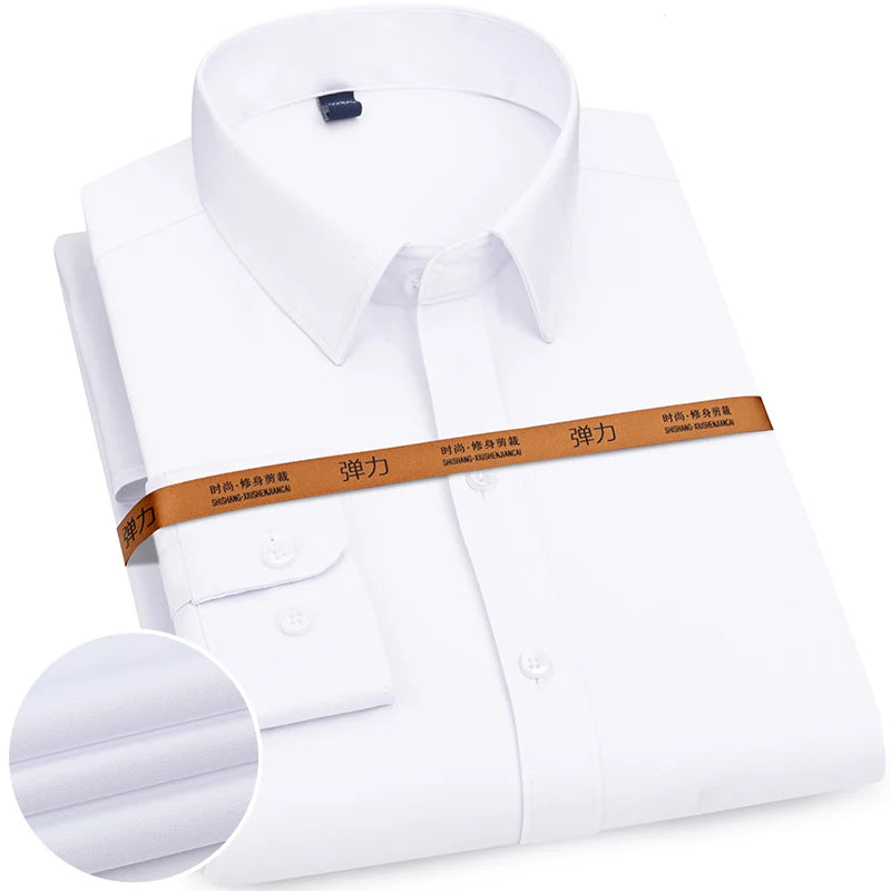 R&z - New Men's Solid Color Business Shirt Formal Fashion Thin Classic Basic Casual Slim White Long Sleeve Social Shirt Brand Clothes