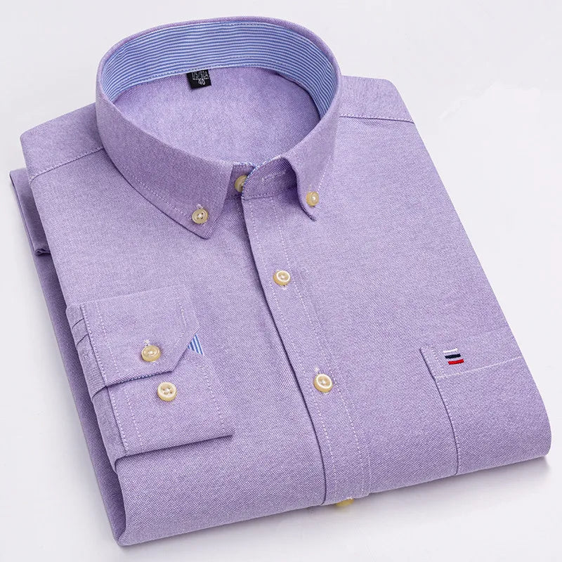 R&z - Men's 100% Cotton Shirt Long Sleeve Plaid Oxford Casual Solid Color Print Regular Fit Formal Dress Shirt Oversized 7XL  6XL 5XL