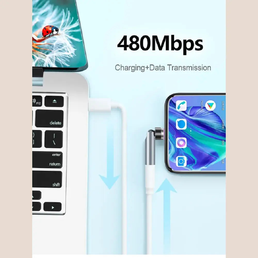 R&z - 540° Degree Rotating Magnetic Wire Fast Charging PD 5A Adapter For Mobile Phone Accessories Type-C Data Transfer