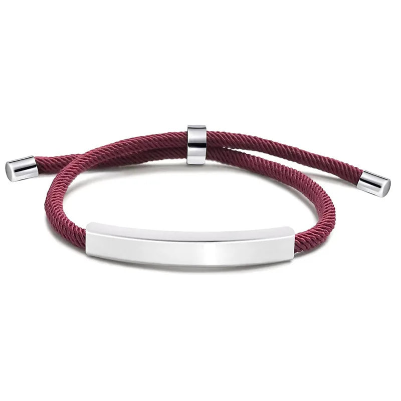 Custom Stainless Steel Bracelet Simple Casual Leather Woven Bracelet Engraved Titanium Leather Bracelet for Men Stainless Steel