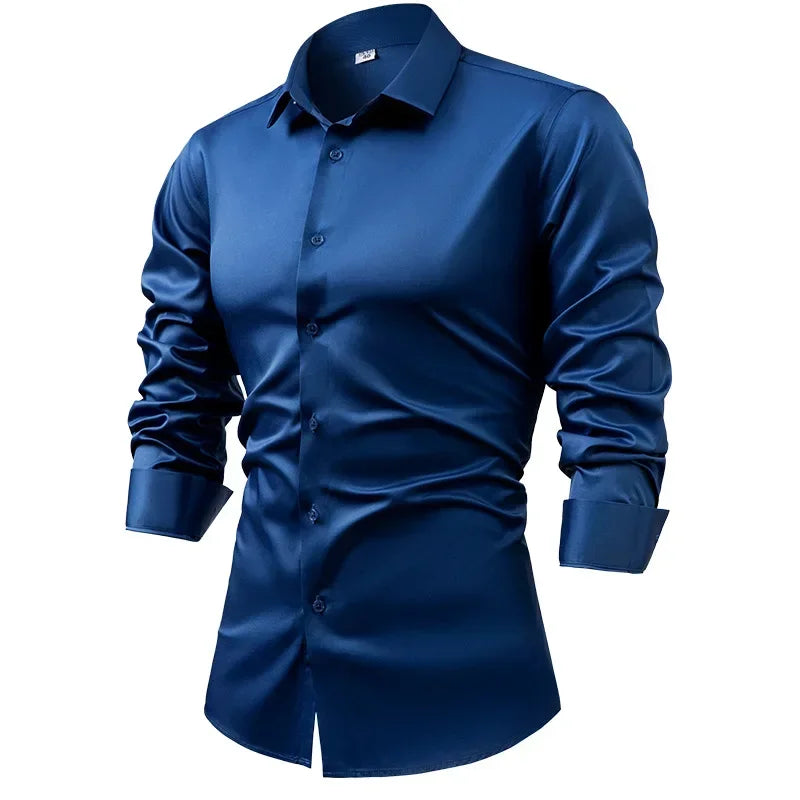R&z - Silk cotton long sleeved shirt men's pure white shirt 2025 spring high-end sense inch shirt casual business suit formal wear