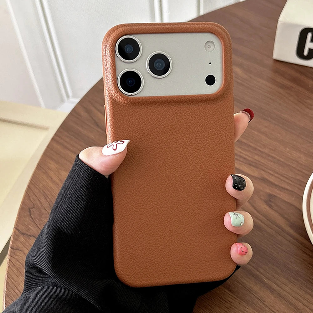 Luxury Leather Texture Phone Case For iPhone 17 Pro Max 17 Air 16 Plus 15 14 13 12 11 Pro Max Shockproof Soft TPU Cover Shell